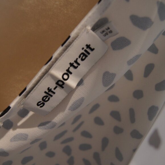 Self-Portrait White Black Dalmatian Print Long Sleeve V-Neck Premium Designer - Picture 5 of 8